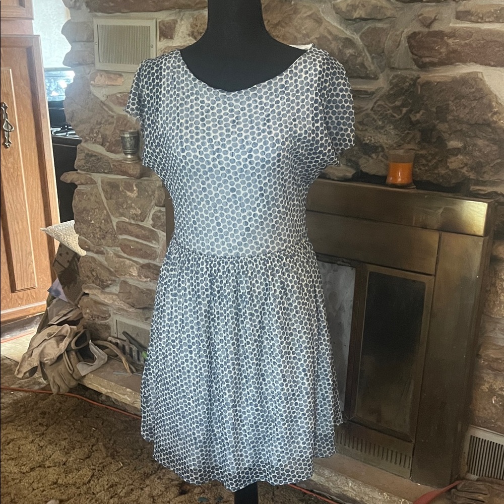 Chic Blue Polka Dot Midi Dress
